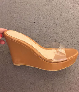 New Nine-Leaf Bird Embossed Leather Slip-On High Heel Platform Sandals Womens Chunky Bottom Slope Heel Transparent Slippers
