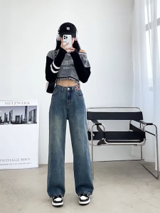 【Real pict】Celana Highwaist Baggy Loose Jeans Retro Straight Celana Jeans Wanita kulot Korean Style Kekinian
