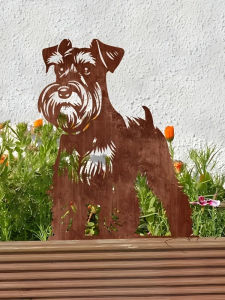 Đồ Trang Trí Ngoài Trời Bằng Sắt Chó Schnauzer Nghệ Thuật Rỉ Sét Tượng Cột Vườn Tháp Mộ Thú Cưng Đồ Trang Trí Sân Vườn