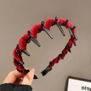 Vòng Đầu Nhung Đen Cổ Điển Với Mặt Trên Hình Sóng Pha Lê Dành Cho Nữ Và Bé Gái Phụ Kiện Tóc Thời Trang Chống Trượt Có Răng