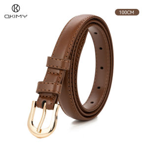 OKIMY Fashion Women Belts Retro Belt Elegant Slim Belt Second-layer Cow Leather Belt Adjustable Girls Ladies Long Straps Waistbands Dress Coat Alloy Buckle Letter Buckle Leisure Belt