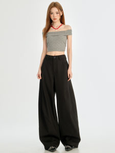 Quần Ống Rộng Màu Đen Cạp Cao Phong Cách Mỹ Cho Nữ Mùa Xuân 2025 Quần Ống Rộng Thường Ngày Thoải Mái Rộng Rãi