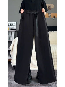 ZHUOCAN | Black Belted Straight Leg Trousers for Men