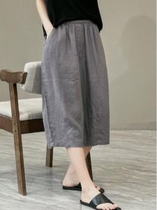 Fashionable Cotton Linen Casual Loose Womens Seven-Foot Pants High Waist Wide Leg Pants Summer Cargo Pants Commute Style