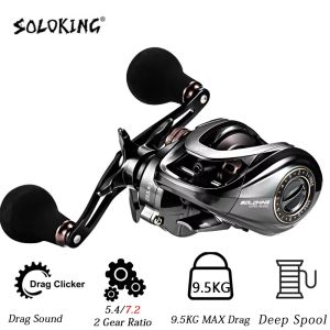SOLOLKING HIAW200 Baitcasting Reel for Squid Webfooted Octopus Sea Fishing Reel 5.4/7.2 Gear Ratio 9.5KG Max Drag Baitcaster