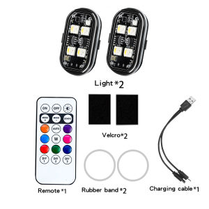 2/4Pcs Wireless Car Ambient Light Color Changing Car Interior Decorative Light with Remote Control Charging Car LED Strobe Light