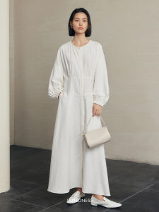 Janeoness ทันสมัย สีขาว เดรส Layered เสื้อกั๊ก ชุดสองชิ้น ฤดูใบไม้ร่วง ผู้หญิง Elegance Ensemble Long Sleeve Crewneck โพลีเอสเตอร์