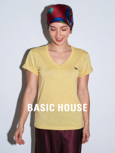 Basic House | Embroidered V-Neck Short Sleeve T-Shirt Light Thin
