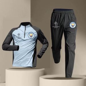 Quick Dry Sports Running Half Zipper Set Autumn Winter UEFA Champions League Manchester City Warm up Suit American Football Wear