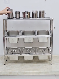 1/6 Stainless Steel Slanted Storage Rack With Lid Food Containers Jam Box Milk Tea Shop Special Seasoning Box Pot Rack Kitchen Organize