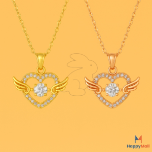 HappyRabbit - Kalung Liontin Hati Sayap Permata 5A Zirkon | Titanium Steel 18K Anti Karat HR11018