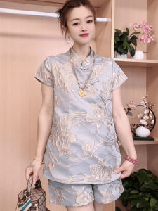 Bộ Đồ Hai Mảnh Phong Cách Trung Hoa Mới Mùa Hè Thời Trang Thêu Chất Lượng Cao Cạp Cao Váy Ngắn Tay Ngắn Cổ Đứng Khóa Cài