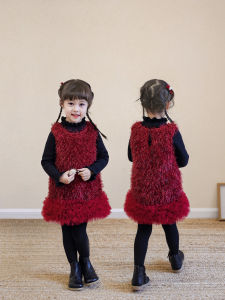 Princess Style Girls Dress Cotton Polyester Blend Autumn Winter New Year Clothes Red Color Baby Girl Vest Dress Fashionable Little Girl Dress