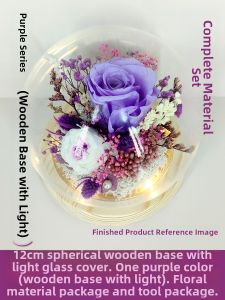 Handmade Rose Glowing Dry Flower Decoration Material Kit Eternal Flower Glass Cover Solar Powered Home Decor Gift for Goddess Day