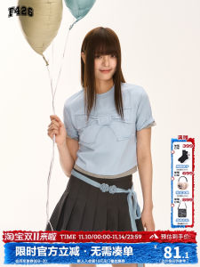 F426 Store Summer New Retro Casual Short Sleeve T-Shirt Butterfly Knot Patch Embroidery Youth Fashion Brand Cotton 100% Short Length