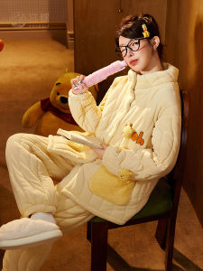 GONGDIE | Thick Warm Flannel Pajama Set For Women