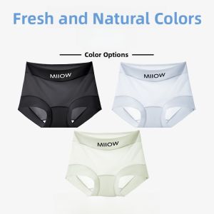 miiow | Antibacterial Ice Silk Briefs Womens Pure Cotton G-String Summer Thin Anti-Light Non-Marking Underwear Youth Mid-Waist Briefs