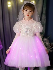 Glittering Princess Elsa Knitted Dress Girls Birthday Party Dress Sweater Dress Autumn Winter New Style Shiny Light up Dress