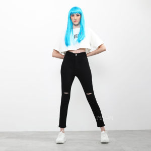 WAUW - BLITZZ stretch Soft Ripped Jeans Highwaist - Black - 2201