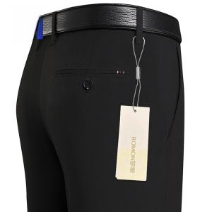 ROMON | Lormen Mens Summer Thin Loose Straight Leg Casual Ice Silk Long Pants Business Casual Polyester Blend Dad Trousers