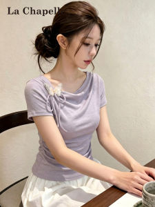 La Chapelle | Lightweight New Design Butterfly Drape Neck T-Shirt Waist Ruffle Fitted Blouse