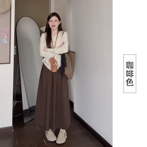Woolen Skirt Womens Spring & Fall 2024 New Arrival High Waist A- line Pleated Skirt Umbrella Skirt Mid Length Long Length Idle Style Glutinous Rice Skirt