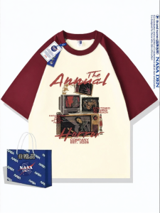 American Trendy Print 100% Cotton Contrast Color Short Sleeve Tshirt