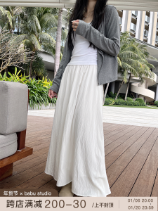 สีขาว สูง เอว ทรงเอ กระโปรงยาวปานกลาง ผู้หญิง เรียบง่าย สไตล์ ฤดูใบไม้ผลิ ฤดูร้อน ยาว กระโปรง สตูดิโอ BaBao Half Body กระโปรง