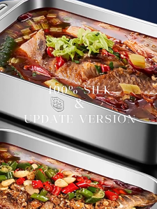 Stainless steel grilled fish dish rectangular household deepening tray for commercial use