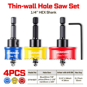 Geinxurn M42 Hole Saw Set: 22/29/35mm Bi-Metal with Hex Shank & L-Wrench. Fast Cutting for Metal Wood Plastic Drywall