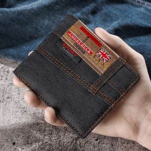 New Mens Wallet Quality Short Purses Denim Cloth Men Business Wallet Card Holder Man Zipper Purse Coin Bag Portefeuille Homme