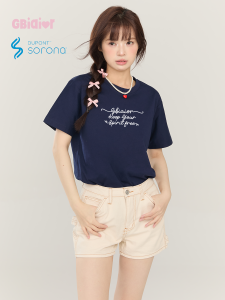 Gbiaior | Cool Feel Sorona Hand-painted Letter Printed Round Neck T-shirt