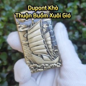 Bật Lửa Gas Đá Dupont Khò Thuận Buồm Xuôi Gió Vàng Đồng ( Lửa Khò Chống Gió )