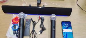 【Free Microphone】Sound Bar Karaoke with Microphone 20W Bluetooth Speaker for Smart TV Videoke Wired and Wireless Mic Soundbar Built-in Subwoofer Echo Home Theater 3D Surround Stereo with LED Light