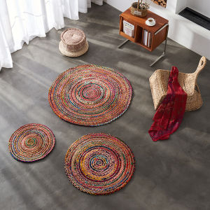 Handwoven round Cotton Linen Floor Mat Bedroom Special High End Door Mat Chair Dopaamine Carpet Home Decorative Floor Rug