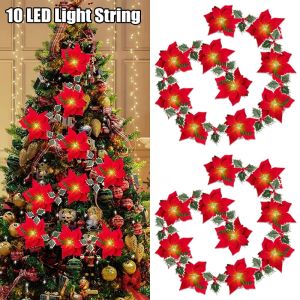 ฮูดดี้ 2เมตร10LED คริสต์มาสประดิษฐ์เซ็ทดอกไม้พวงมาลัยไฟสตริงฮอลลี่ใบคริสต์มาสต้นไม้เครื่องประดับคริสต์มาสตกแต่งบ้าน