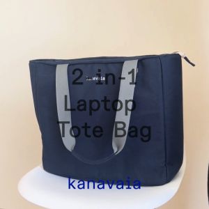 Tas Tote Jinjing Canvas Kanavaia 2-in-1 Tote Laptop Bag in All Black