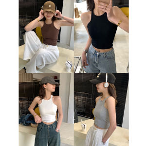 เสื้อกั๊กสายเดี่ยวทรงเข้ารูปสไตล์อเมริกันสำหรับผู้หญิงในช่วงฤดูร้อนพร้อมแผ่นเสริมหน้าอก เสื้อคลุมกันหนาวแบบสั้น เสื้อคลุมกันหนาวแบบลำลอง