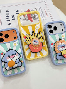 Cute 3D Cartoon Shark Baby Rotating French Fries One-Piece Stand Compatible with 16Promax iPhone 15Pro New Model 14Pro Lovely 13 Phone Case
