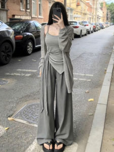 LIRUSHAN | Trendy 3-Piece Womens Set Gray Korean Style