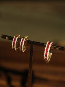 Silver Plated Gold Embedded Ruby Earrings