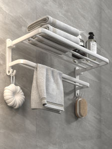 ตัวตั้งผ้าเช็ดตัวพับได้แบบอเนกประสงค์ 2 ชั้น สไตล์สวีเดน สีขาว อุปกรณ์ห้องน้ำอเนกประสงค์ อะลูมิเนียมอวกาศ