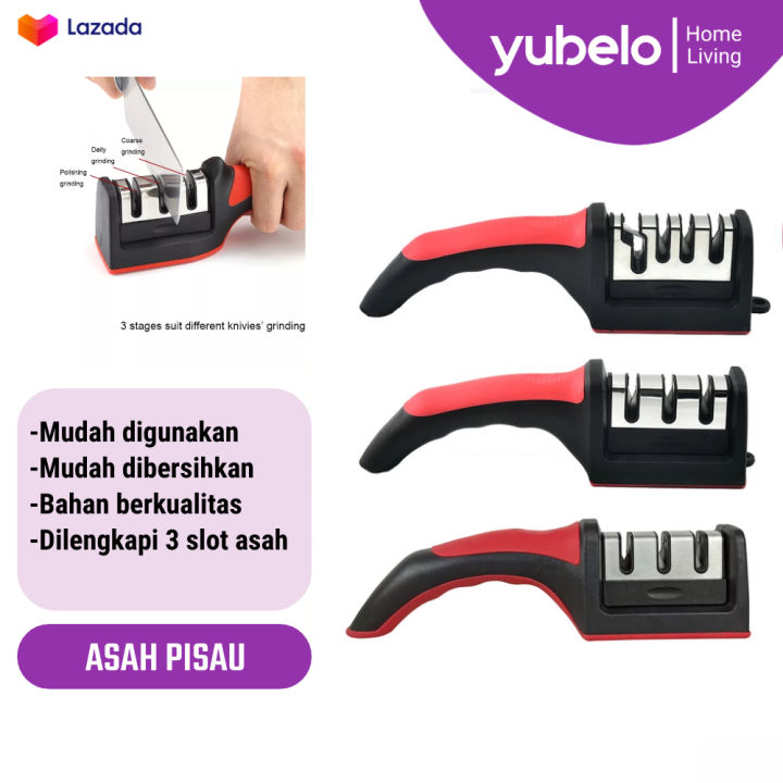 Alat Asahan Pisau & Gunting 3 Step Pengasah Pisau Dapur Multifungsi Knife Sharpener 3 Slot pengasah pisau dapur multifungsi