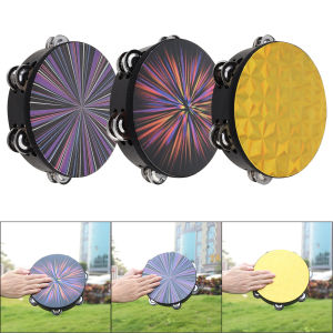 8 Inch Double Row Jingles Tambourine Handbell Hand Drum Wooden Percussion Instrument