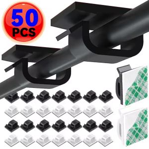 50PCS Car Cable Organizer Clip Self-Adhesive USB Wire Holder Dashboard Desktop Under Desk Power Cord Holder Fixed Clip Auto Interior Accessories