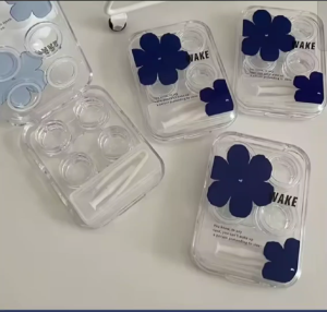 INS Blue flower contact lens case simple one beauty pupil double box without twisting the lid