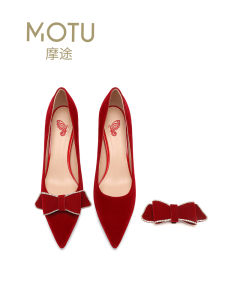 Elegant Red Wedding Shoes for Women High Heels Daily Wear Bride Gown Matching Shoes Butterfly Knot Design Fashionable Single Shoes