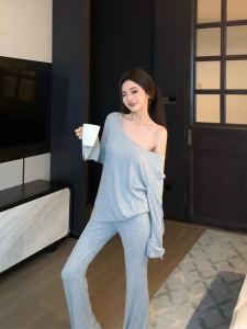 Shanzhishanzhishanzhishan ใส่สบาย ผ้าฝ้าย ชุดนอน ชุด ผู้หญิง ลำลอง แขนยาว กางเกงขายาว ชุดประจําบ้าน ฤดูใบไม้ผลิ ฤดูใบไม้ร่วง