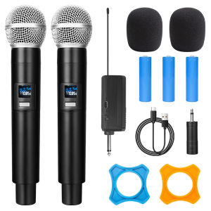 Kebidumei | Wireless Microphone 2 Channel UHF Fixed Frequency Handheld Mic Microphone Condenser Microphone For Party Karaoke Show Meeting