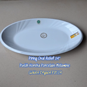 Piring Oval Relief 14" Horeka Porcelain Melamine - Golden Dragon P8514